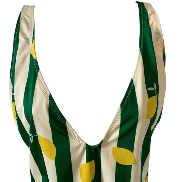 SOLID & STRIPED Lemon Print One-Piece Swimsuit V-Neck Open Back Yellow Green - Picture 7 of 15